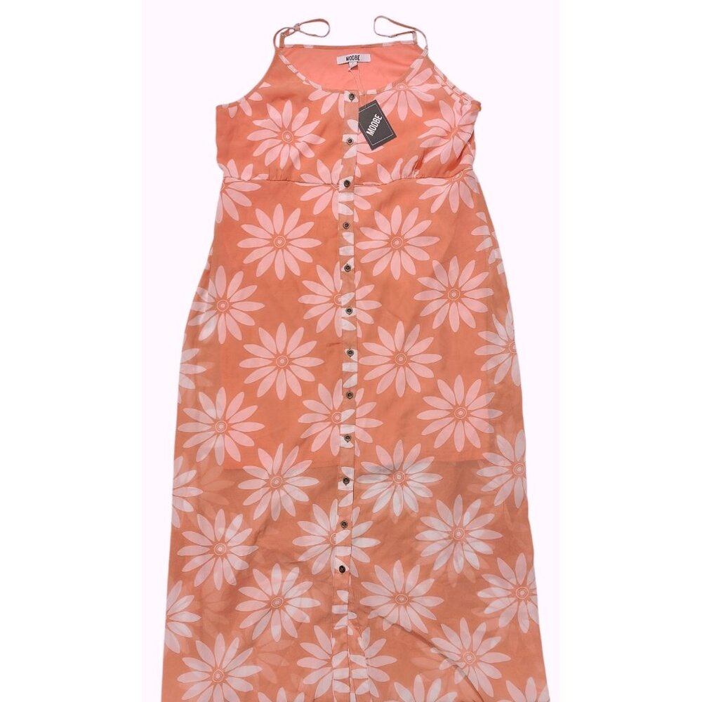 Modbe Women's Peach Floral Reef Maxi Chiffon Lined Dress Size L